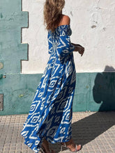 Vacation Ethnic Print Smocked Graceful Off Shoulder Pocketed Maxi Dress InsStreet